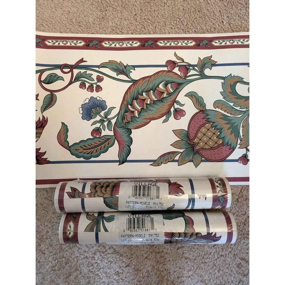 Vintage Village Wallpaper Border Jacobean Floral Pomegranate 3 Rolls Lot 23